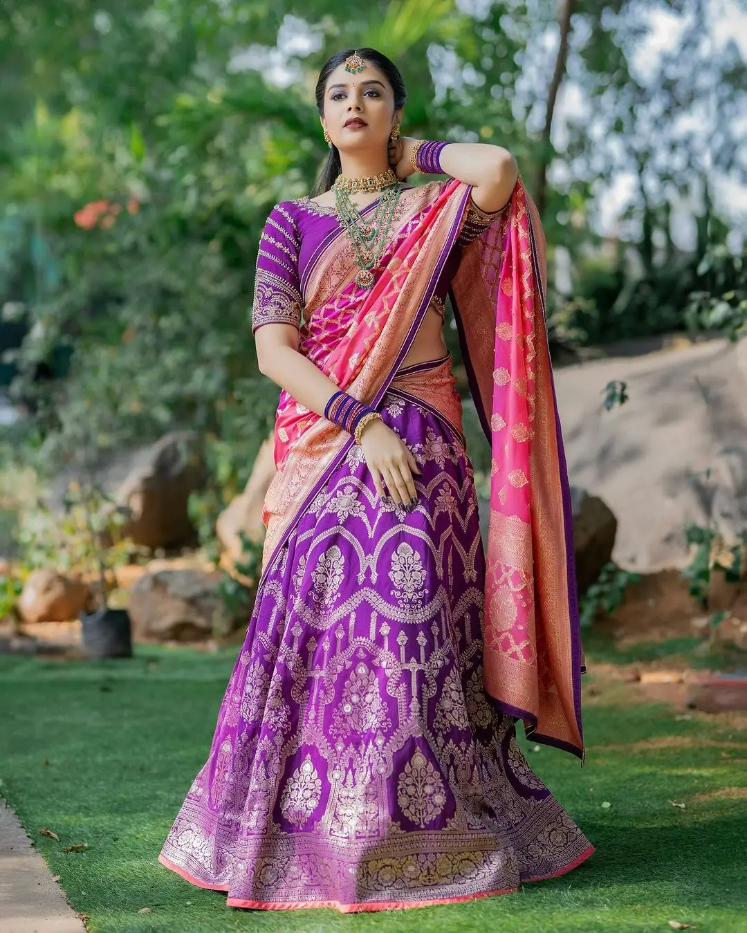 ETV Actress Sreemukhi in Violet Lehenga Choli